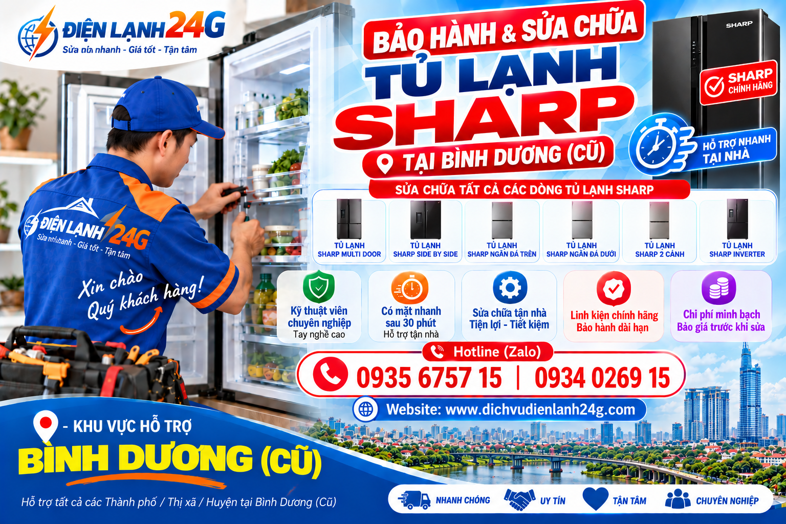 Trung tâm bảo hành tủ lạnh sharp tại Bình Dương - Thợ chính hãng, Sửa cấp tốc